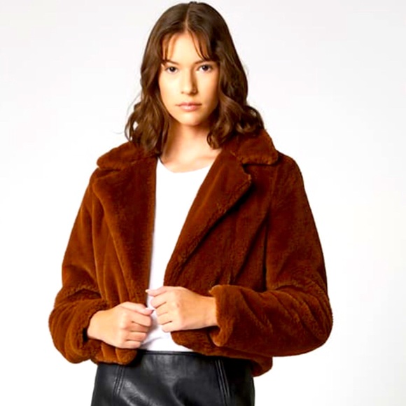 blank denim cropped faux fur jacket